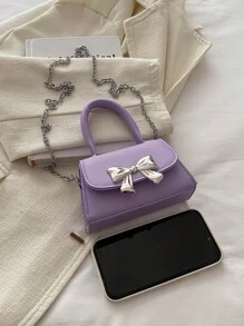 1pc Kid's Solid Color PU Handbag, Simple & Fashionable Shoulder & Crossbody Bag With Bow