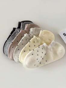 8 Pairs Random Design Women's Cute Butterfly, Striped, Polka Dot Breathable Low Vamp Invisible Boat Socks - Black and White - View 4