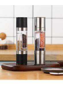 2-In-1 Stainless Steel And Glass Sea Salt And Pepper Grinder - Multicolor - View 2