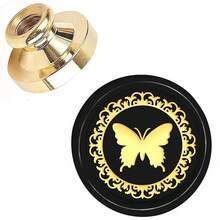 BAOFALI 1入組蝴蝶圖案蠟封印章頭，可拆卸圓形黃銅頭無把手，適用於裝飾、賀卡、信封、酒瓶包裝、筆記本、香水瓶 - 金色 - 查看 2