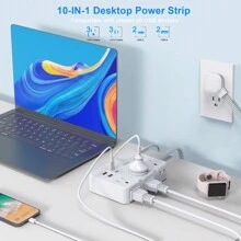 JcBlaon Flat Plug Surge Protector Power Strip, 5 Ft Braided Flat Extension Cord With 4 USB Charger(2 USB C), 6 AC Outlets Compact Desk Charging Station Wall Mount For Office, School, Dorm