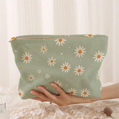 Plant Double-Sided Printed Corduroy Makeup Bag, Lightweight Zipper Storage Bag, Cosmetics Storage Bag, Multi-Functional Toilet Bag With Lining, New Makeup Bag, Perfect For Shopping, Dating, Vacation, Travel, Holidays, Parties Or As A Gift Back To School ,School Supplies,Shop Back To School