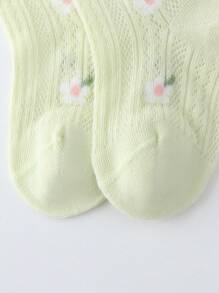 4雙/套寶寶女孩公主花紋荷葉襬襪子，舒適透氣，網眼，蕾絲，適用於日常休閒或婚禮季節 - 彩色 - 查看 6