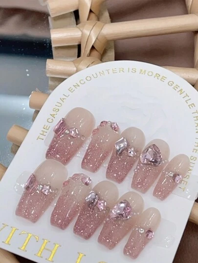 10 Móng Tay Giả Thủ Công Họa Tiết Hoa Hồng Bong Bóng, Móng Tay Giả Phong Cách Tình Yêu Lấp Lánh Mùa Hè, Quà Tặng Lễ Hội Cho Phụ Nữ/Bé Gái, Móng Tay Giả Dán Thủ Công.