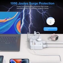 JcBlaon Flat Plug Surge Protector Power Strip, 5 Ft Braided Flat Extension Cord With 4 USB Charger(2 USB C), 6 AC Outlets Compact Desk Charging Station Wall Mount For Office, School, Dorm