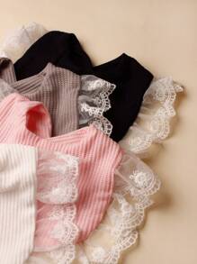 2pcs Soft And Stretchy Lace Ruffle Trim Baby Bib Set In Candy Colors, Suitable For Daily Use