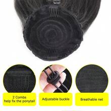 合成纖維抽繩黑色直/波浪馬尾辮 - 黑色 - 查看 5