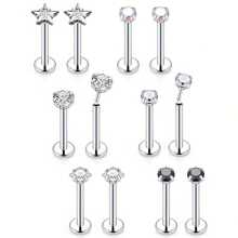 12pcs 20G 18G 16G Threadless Push In Medusa Piercing Jewelry Tragus Earrings Set Surgical Steel Labra Jewelry Lip Rings Earrings Women Men Forward Spiral Earrings Flat Back Cartilage Earrings