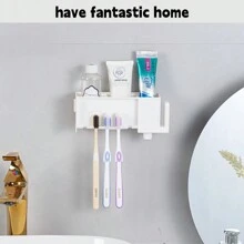 1 pieza Porta cepillos de dientes sin perforación con almacenamiento para montaje en pared, estilo simple, organizador del baño - Multicolor - Ver 8