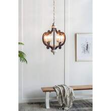 Farmhouse Chandelier, 6-Light Wood Chandelier Pendant Light Fixture With Adjustable Chain For Dining Room Living Room Entryway, Bulb Not Included