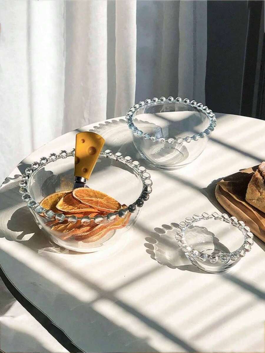 1 Beaded Clear Glass Bowl, Dessert Ice Cream Bowl, Breakfast Oatmeal Yogurt Bowl, Sugar Water Dessert Salad Fruit Bowl - Multi-Purpose Glass Bowl School Supplies,Back To School - Multicolor - View 1
