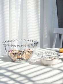 1 Beaded Clear Glass Bowl, Dessert Ice Cream Bowl, Breakfast Oatmeal Yogurt Bowl, Sugar Water Dessert Salad Fruit Bowl - Multi-Purpose Glass Bowl School Supplies,Back To School - Multicolor - View 5