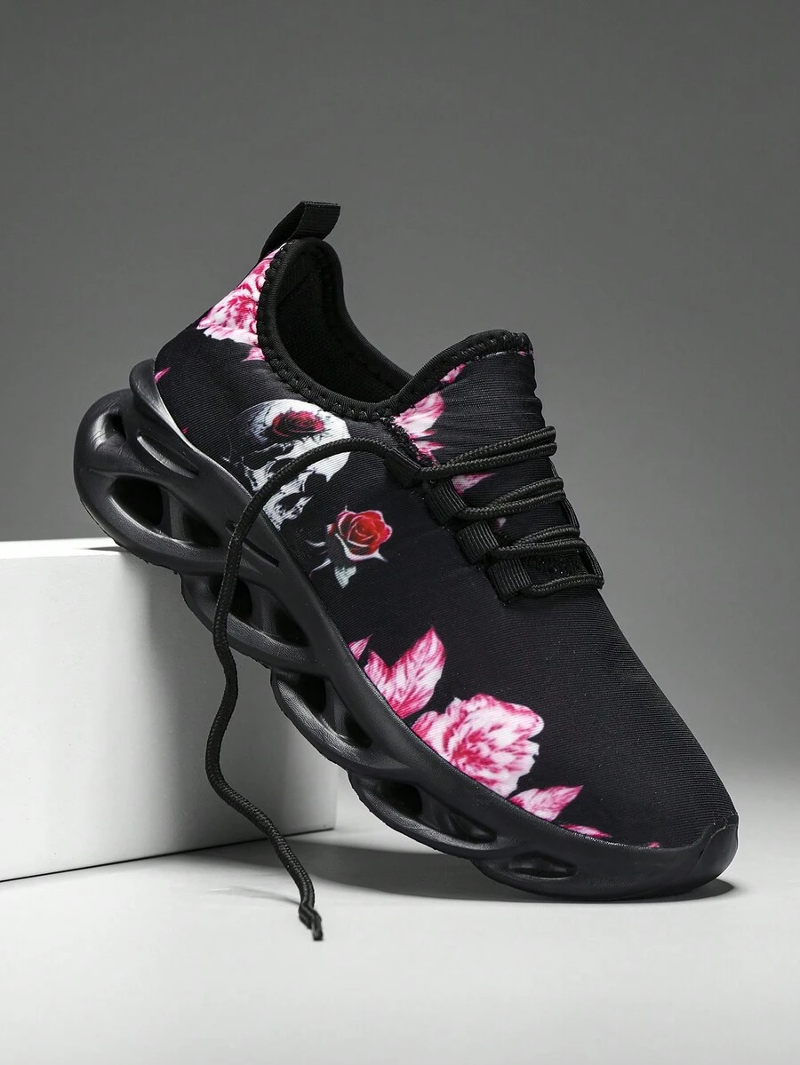 Zapatos deportivos informales con calaveras en estilo gótico de Halloween para hombres y mujeres, zapatos para correr de estilo cuchilla ligera para parejas, zapatos para hombres de moda y versátiles - Rosa - Ver 1