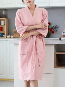 1 件华夫格浴袍，男女通用成人和服式浴袍，春夏家居服，水疗酒店浴袍，吸水速干，宽松版型，多色，浴室必需品，家居用品浴室装饰返校