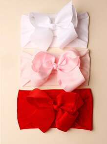 Set de 3 diademas elásticas de nailon de unicolor, suaves y lindas para bebés, adecuado para uso diario y el Día de San Valentín