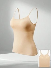 Skin-Tone Backless One-Piece Strap With Built-In Bra, Seamless Basic Top, Workout