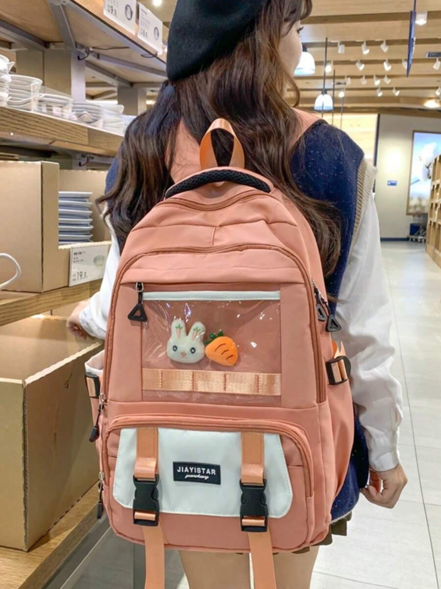 Mochila Escolar De Grande Capacidade Para Mulheres Estudantes Nylon impermeável - Laranja - Visão 1