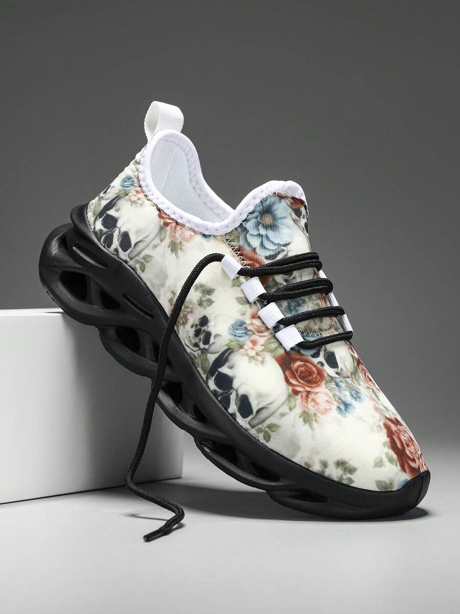 Halloween Skull Gothic Style Casual Sports Shoes For Men And Women, Couples' Lightweight Blade-Style Sneakers, And Versatile Men's Shoes With Soft Soles For Running - Beige - View 1