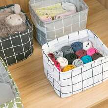 1pc Handle Printed Storage Basket, Waterproof Desktop Organizer Box, Fabric Closet Storage Bin, Suitable For Home Decor, Bedroom, Dorm And Office, Cute Desktop Sundries Storage Bucket - Green - View 8