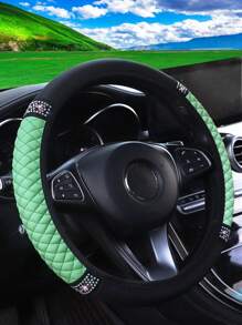 MEIKAXIU 1 件 PU 皮革 3D 刺绣带水钻汽车方向盘套（无内圈）闪亮风格女士，适合 14.5-15 英寸汽车配件 - 均碼 - 查看 24