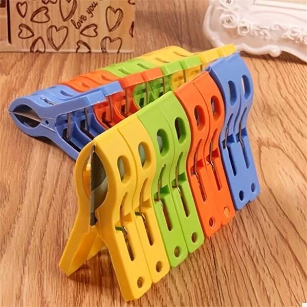 8pcs Large Plastic Clothespins, Windproof Beach Towel Clips, Strong Spring Clamps