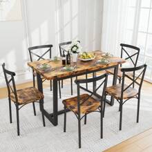 7 Pieces Dining Set 7-Piece Kitchen Table Set Perfect For Kitchen, Breakfast Nook, Living Room Occasions - 棕色 - 查看 3