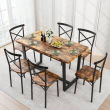 7 Pieces Dining Set 7-Piece Kitchen Table Set Perfect For Kitchen, Breakfast Nook, Living Room Occasions - 棕色 - 查看 6