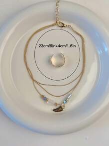 2pcs/Set Beach Style Fashion Multi-Layer Chain & Tassel Anklet Bracelet Set, Suitable For Women Any Occasion - Gold - View 2