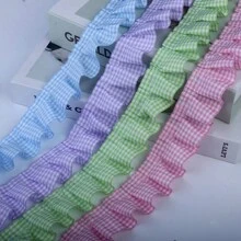 1捲/2碼3.8cm寬多色朝陽格子褶皺荷葉邊蕾絲修邊配件，寵物項圈家居裝飾布藝枕頭裝飾（不含塑料軸） - 彩色 - 查看 4