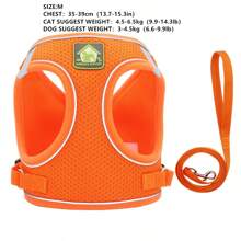 1套寵物胸甲和牽繩,柔軟網眼,舒適、透氣、反光、可調節,胸背帶、小型寵物背心、不帶項圈、貓狗牽繩、四季通用