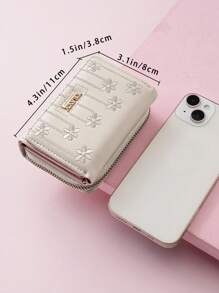 Ví nữ ngắn gấp ba thêu hoa mới, túi xách thời trang đa năng có nhiều ngăn đựng thẻ, ví cầm tay và túi đựng tiền xu, màu kaki nhạt cho nữ, ví cầm tay, ví nhỏ - Màu be - Xem 6