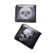Bat Skull Printed Short Wallet, Vintage Skeleton Patterned Zippered Coin Purse For Men And Women - Multicolor - View 1