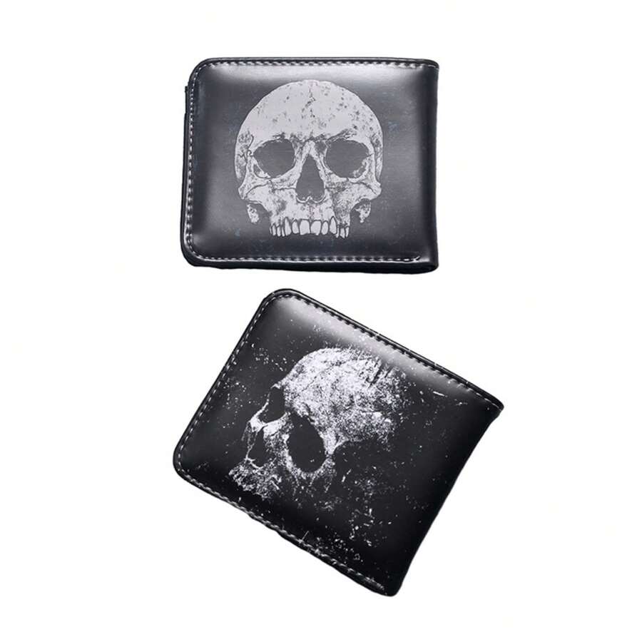 Bat Skull Printed Short Wallet, Vintage Skeleton Patterned Zippered Coin Purse For Men And Women - Multicolor - View 1
