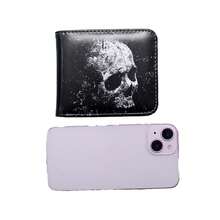 Bat Skull Printed Short Wallet, Vintage Skeleton Patterned Zippered Coin Purse For Men And Women - Multicolor - View 5