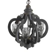 Farmhouse Chandelier, 6-Light Wood Chandelier Pendant Light Fixture With Adjustable Chain For Dining Room Living Room Entryway, Bulb Not Included