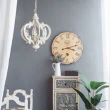 French Country Wood Chandelier, 6-Light Farmhouse Pendant Light Fixture With Adjustable Chain For Kitchen Foyer Hallway Entryway, Bulb Not Included