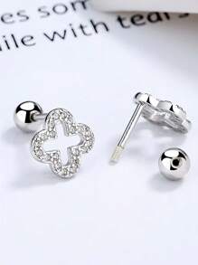 1 par de pendientes de rosca con trébol de la suerte de plata de ley 925 para mujeres, joyería de perforaciones en el cartílago del oído para San Valentín