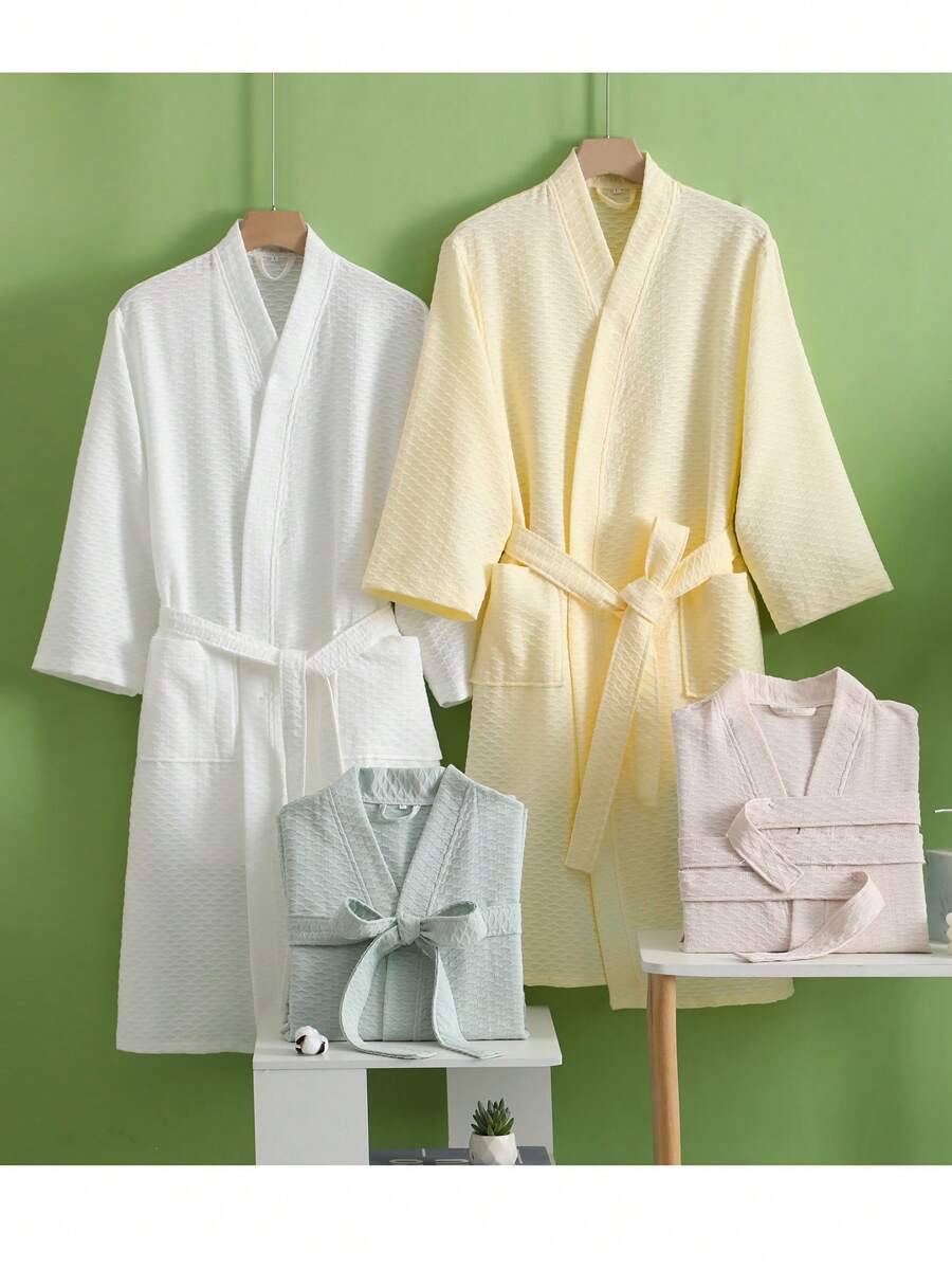 1 件华夫格浴袍，男女通用成人和服式浴袍，春夏家居服，水疗酒店浴袍，吸水速干，宽松版型，多色，浴室必需品，家居用品浴室装饰返校