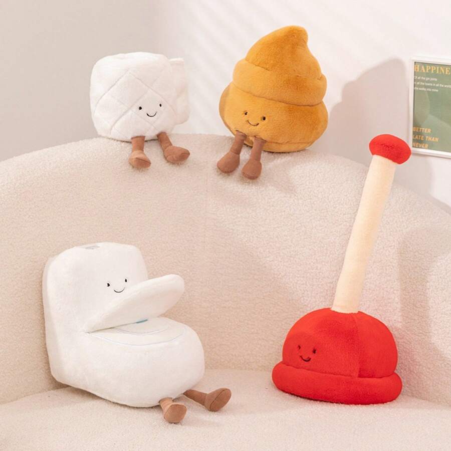 1pc Creative Toilet Paper Roll Doll, Funny Pooping Plush Doll, Bathroom Decor - Multicolor - View 1