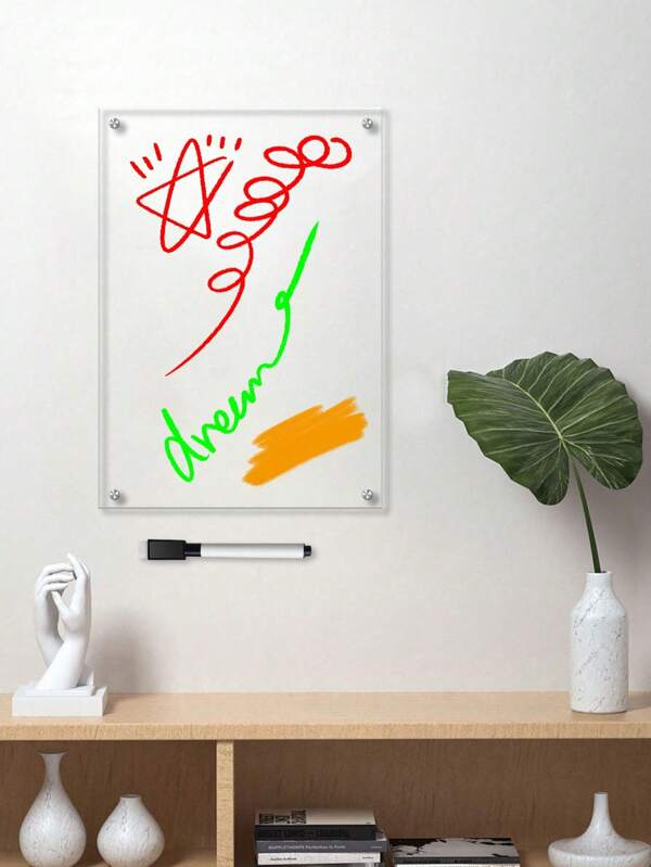 Tablero de notas Acrylic transparente blanco con 1 marcador de tablero blanco, tablero de mensajes Aélic montado en la pared