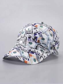 1頂女士嘻哈棒球帽，美元印花，夏季防曬寬邊棒球帽，男女適用的街頭服飾帽，時尚柔軟頂部，適合春夏日常防風防曬穿著，大頭圍 - 鴨舌帽 - 查看 4