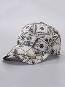 1頂女士嘻哈棒球帽，美元印花，夏季防曬寬邊棒球帽，男女適用的街頭服飾帽，時尚柔軟頂部，適合春夏日常防風防曬穿著，大頭圍 - 鴨舌帽 - 查看 3