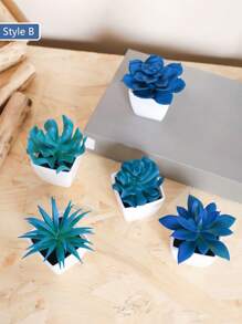 5 件逼真的人造白色塑料盆栽迷你多肉植物装饰 - 低维护美观，适用于家庭书桌、窗台和书架、婚礼求婚和派对用品小饰品、情人节、礼物