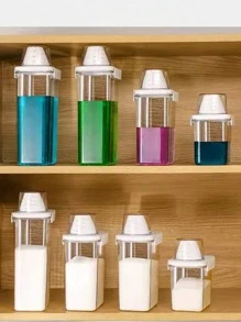 1 pieza / Set de 3 Dispensador de gel de ducha, Caja de almacenamiento de detergente en polvo, Cubo de plástico de gran capacidad transparente, Recipiente dispensador de jabón, con taza medidora, a prueba de caídas y fugas, Botella dispensadora con forma de embudo, Herramienta doméstica esencial para el baño y la lavandería, Dormitorio, Líquido lavavajillas