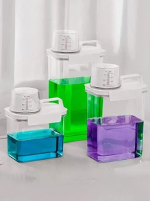 1 pieza / Set de 3 Dispensador de gel de ducha, Caja de almacenamiento de detergente en polvo, Cubo de plástico de gran capacidad transparente, Recipiente dispensador de jabón, con taza medidora, a prueba de caídas y fugas, Botella dispensadora con forma de embudo, Herramienta doméstica esencial para el baño y la lavandería, Dormitorio, Líquido lavavajillas