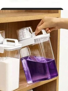 1 pieza / Set de 3 Dispensador de gel de ducha, Caja de almacenamiento de detergente en polvo, Cubo de plástico de gran capacidad transparente, Recipiente dispensador de jabón, con taza medidora, a prueba de caídas y fugas, Botella dispensadora con forma de embudo, Herramienta doméstica esencial para el baño y la lavandería, Dormitorio, Líquido lavavajillas