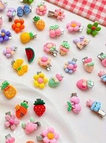 30 peças Grampos de Cabelo de Resina Coloridos e Fofos Aleatórios Para Meninas