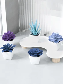 1 Set (5pcs) Artificial Mini Plant Pot Combination (Plastic Material), Home Decor For Living Room, Bedroom, Bathroom, Bookshelf, Cute Party Decoration, Gift - Blue - View 8