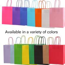 12 piezas de bolsas de papel kraft rosa grandes - Bolsas para regalos, compras y detalles de fiesta con asas, para cumpleaños, bodas, etc., de vuelta a la escuela, Día de San Valentín - Rosa - Ver 4