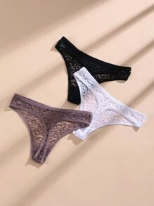 3pcs Women's Low-Rise Lace Thong, Comfortable And Breathable, Multi-Color Set, Sexy Lingerie